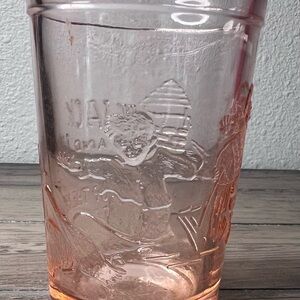 Vintage Tiara Indiana Pink Glass etch Nursery Rhyme Jack and Jill 4" Tumbler Cup
